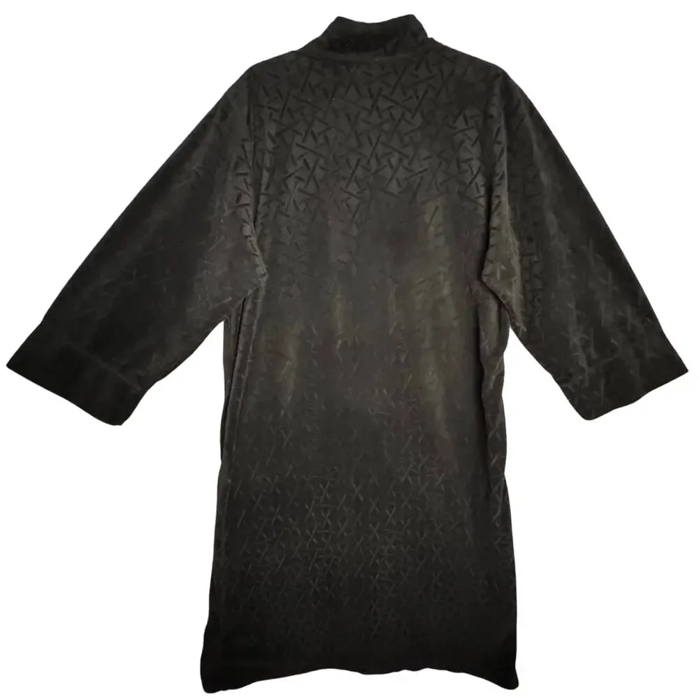 Natori Zip-Up Long Sleeve Stand Collar Maxi Robe Women XL Textured Velour Black